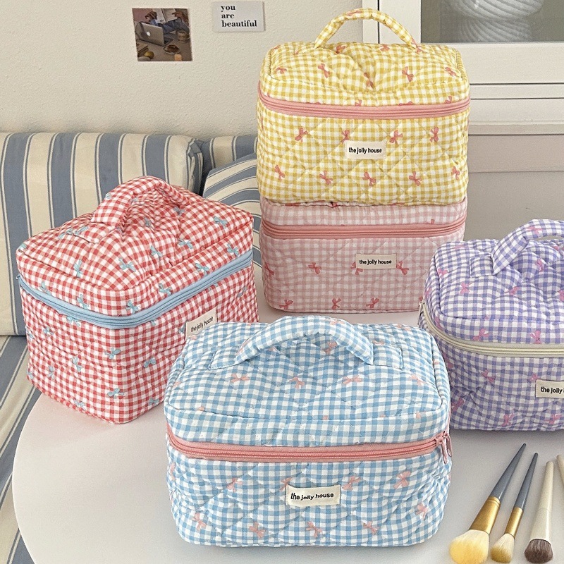 Skincare B Erl - Bolsa de Maquiagem com Estampa Xadrez